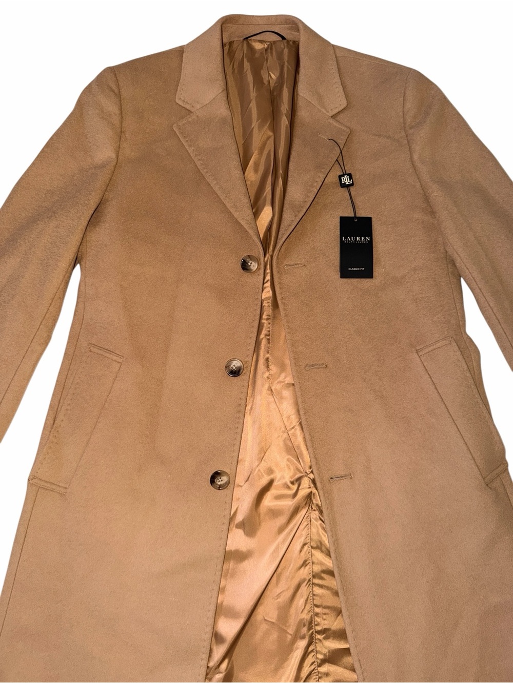 NWT Lauren Ralph Lauren Luther Men's Camel Wool Blend Topcoat Overcoat MSRP $495 - Picture 6 of 7